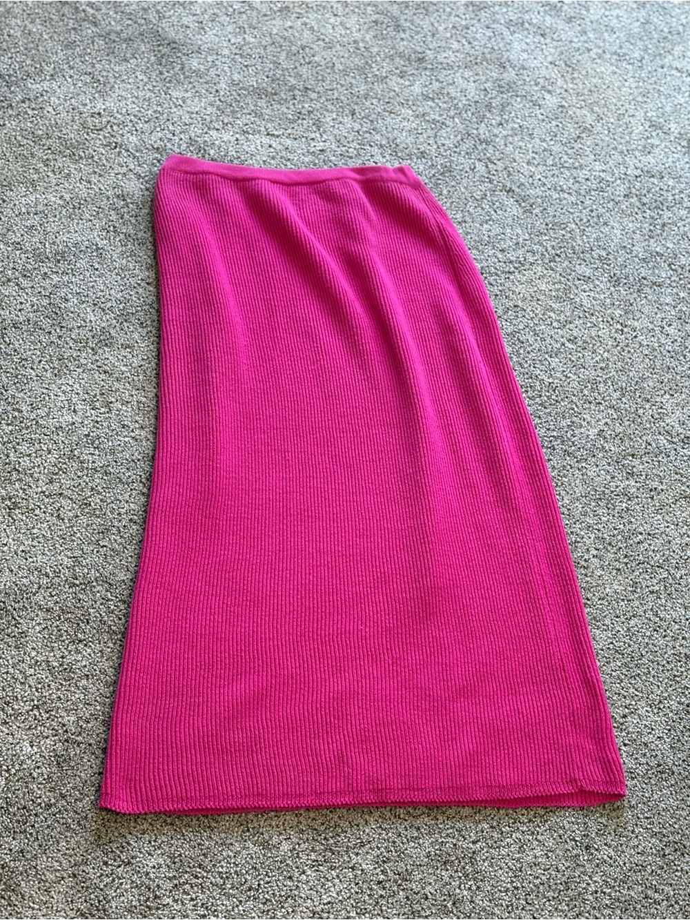 American Vintage Adrienne Vittadini 100% Cotton Hot Pink Ribbed Knit Maxi Skirt